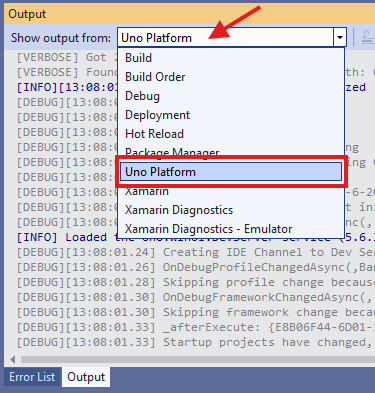 Uno Platform output drop-down