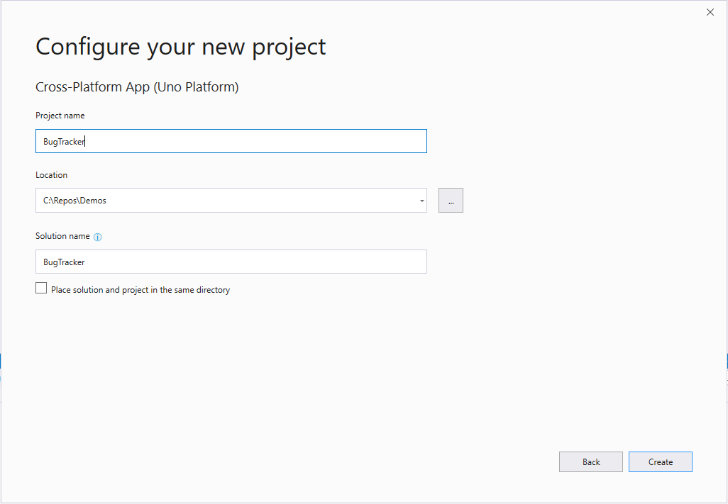 Visual Studio - Configure your new project