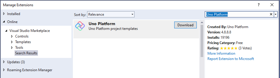 Visual Studio - Uno Platform Templates Extension