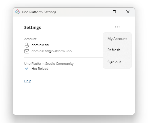 Uno Platform Settings Menu