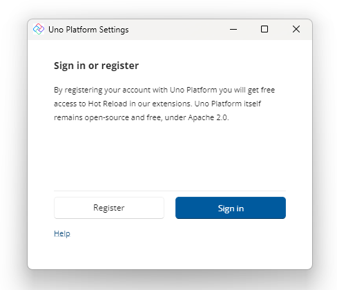 Uno Platform Settings Welcome