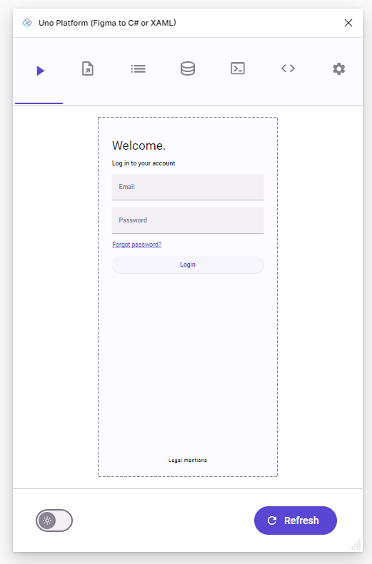 Previewing the Login page in the plugin
