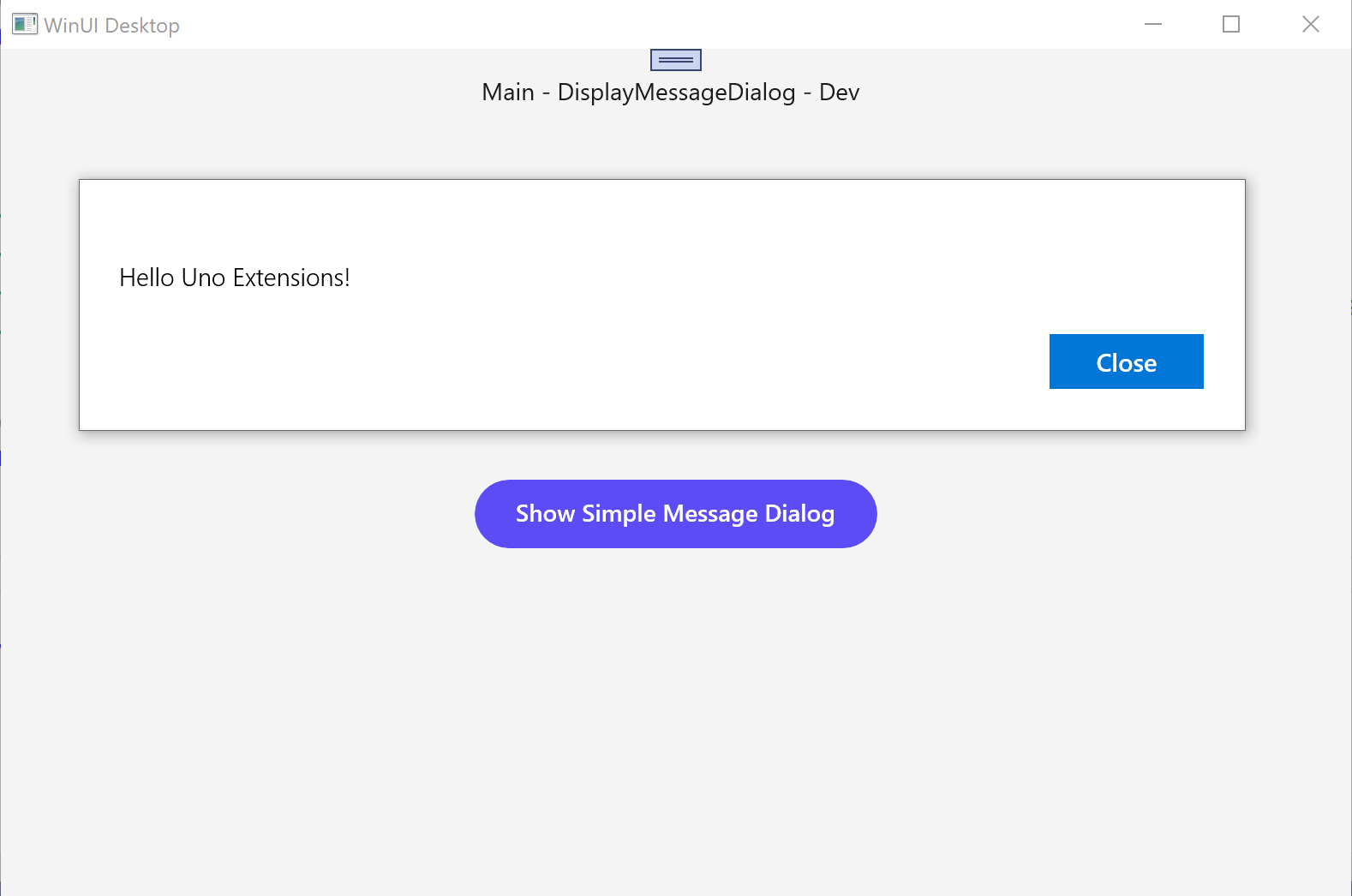 Screenshot of a simple MessageDialog