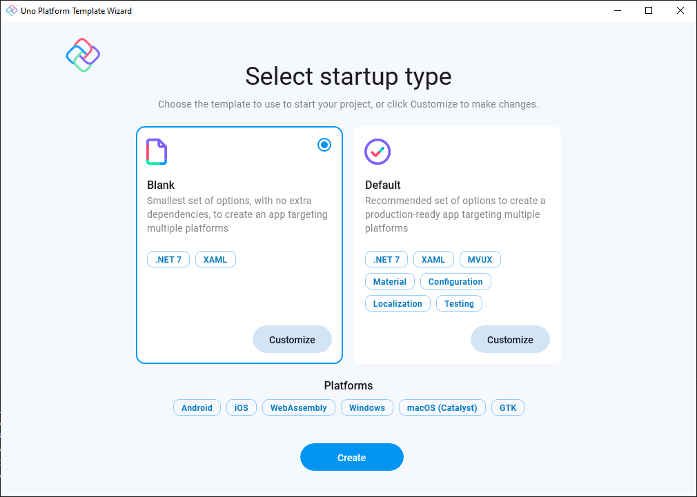 Select startup type