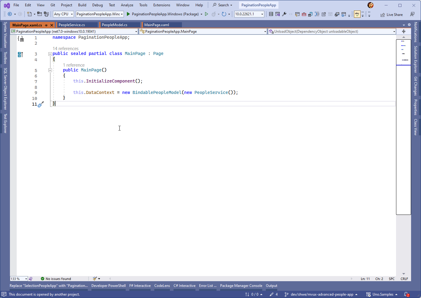 Demonstration of hitting Control T in Visual Studio to see generated code