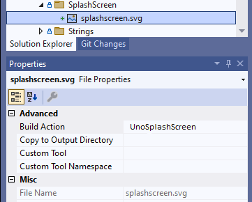 UnoSplashScreen Build Action