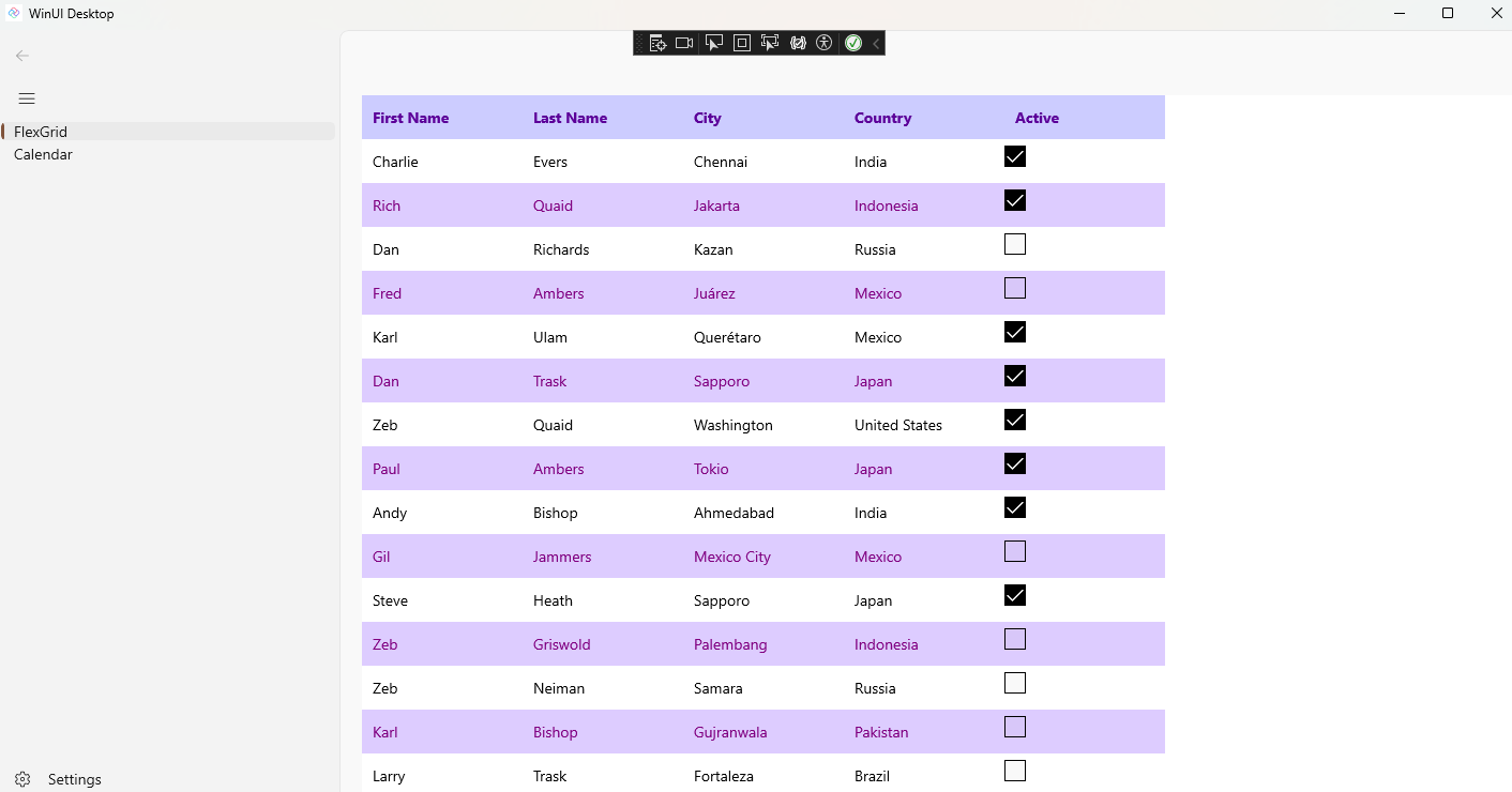 ComponentOne Sample App running on Windows