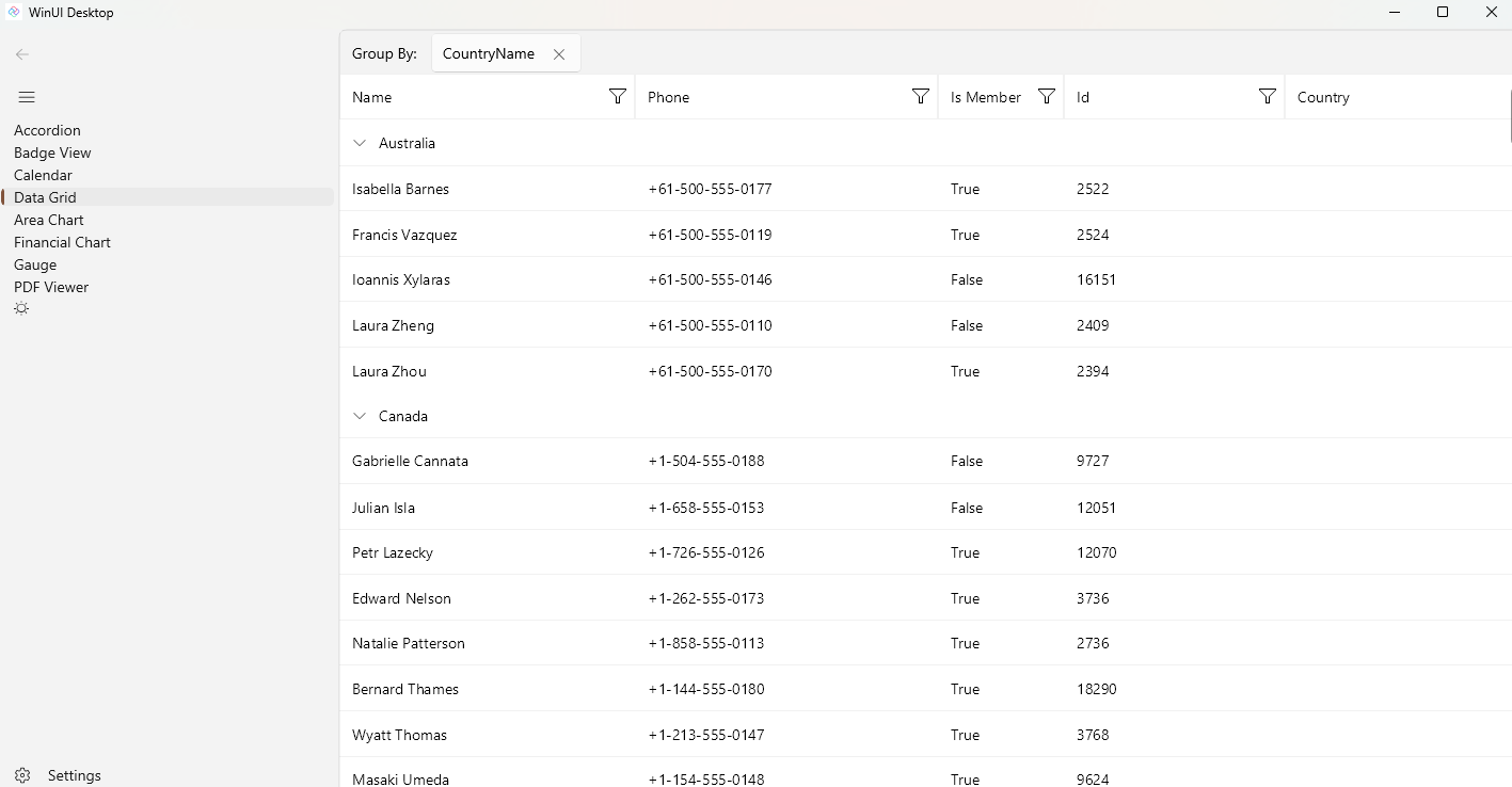 Telerik Sample App running on Windows