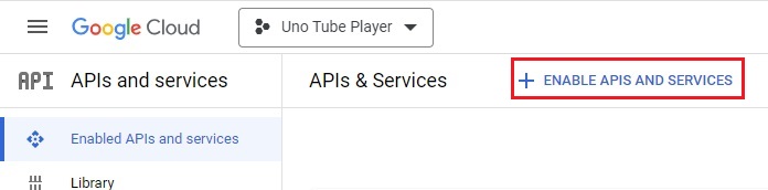 Google Console Enabled APIs and services menu item