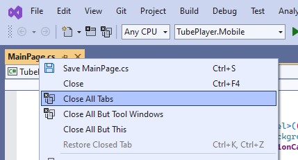 Visual Studio - Close All Tabs command