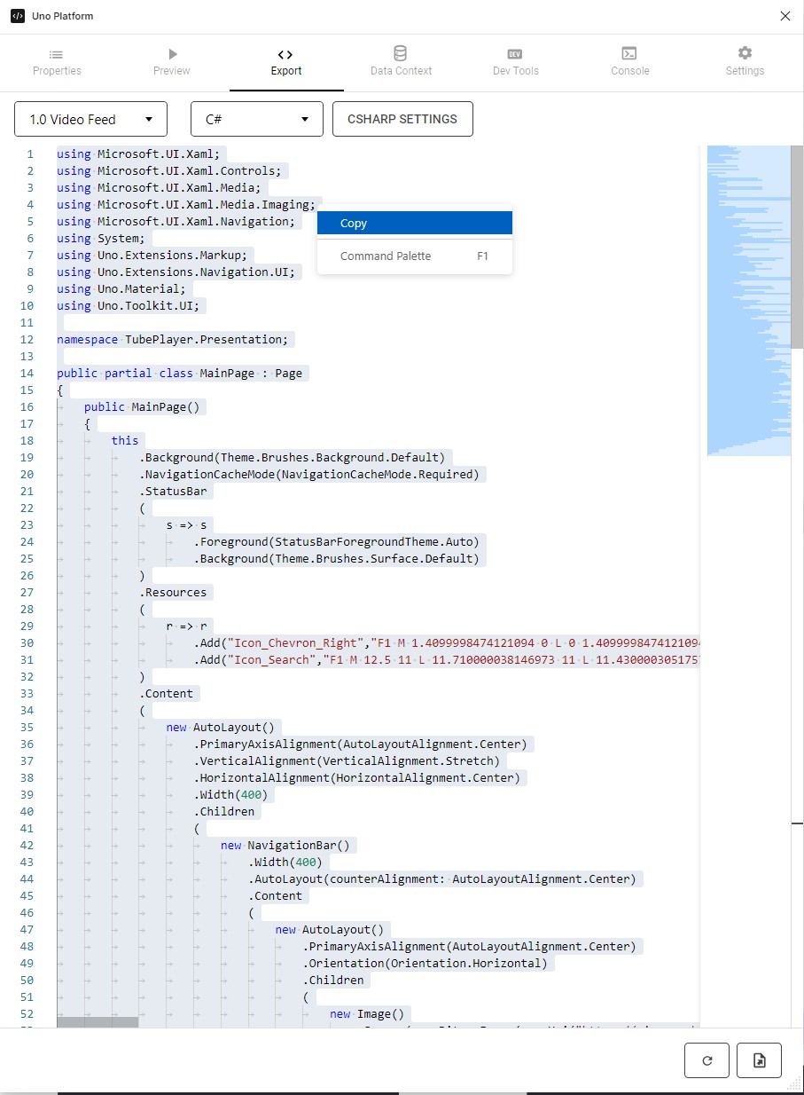 Selected code in Visual Studio