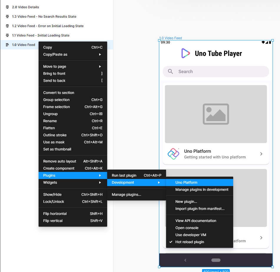 Open Figma plugin from screen context menu