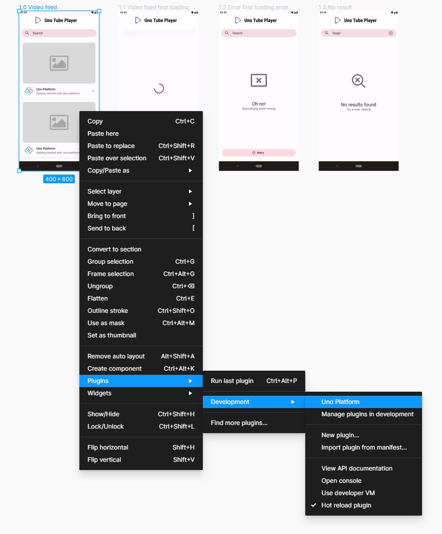 Figma context menu