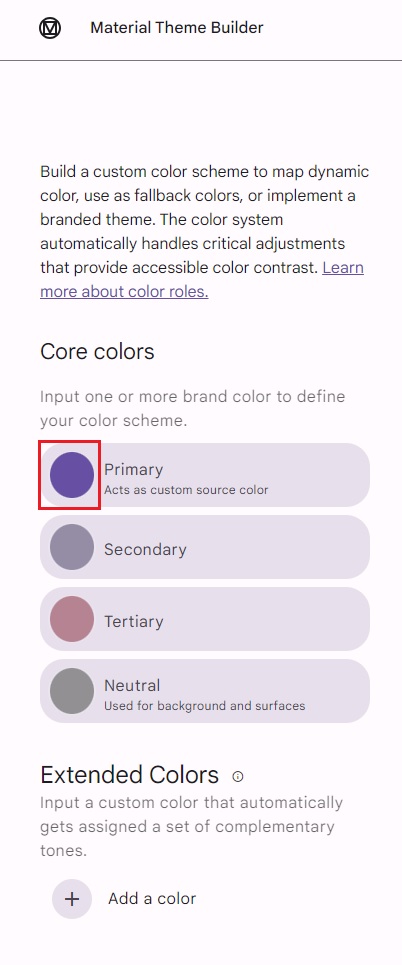 Color button in Material Theme Builder