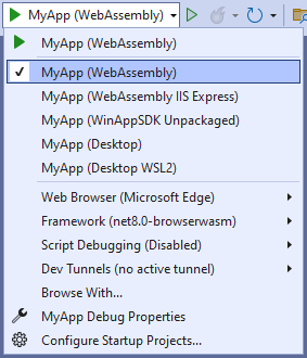 Visual Studio - Select the Wasm profile