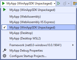 Visual Studio - Select the WinappSDK profile