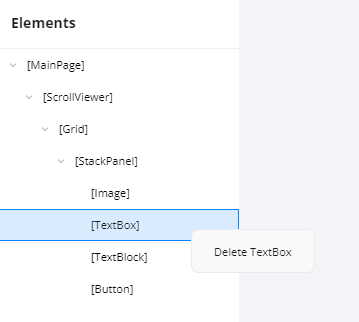 Delete an element from the Element window